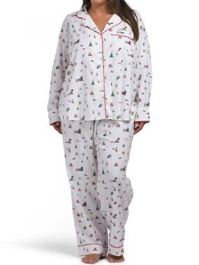 PETITE PLUME Plus 2pc Holiday Town Top And Pants Pajama Set
